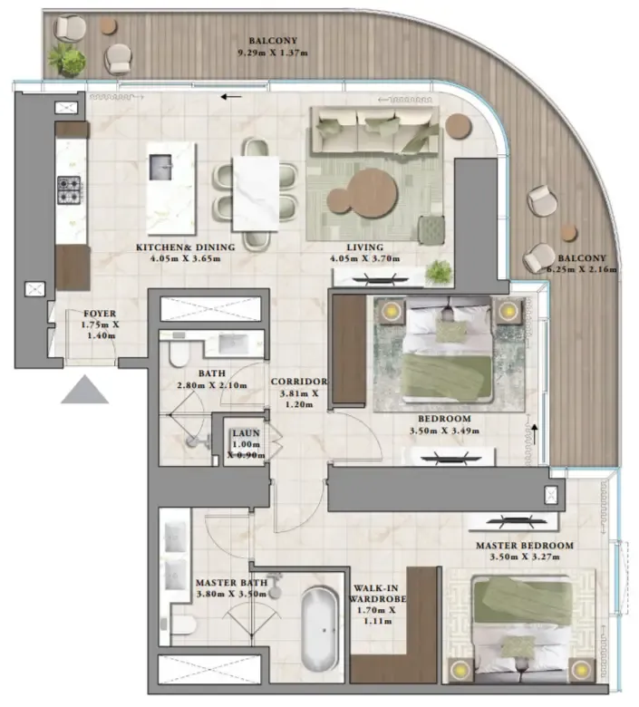 Avarra by Palace 2 bed floor plan, 1,444 sqft