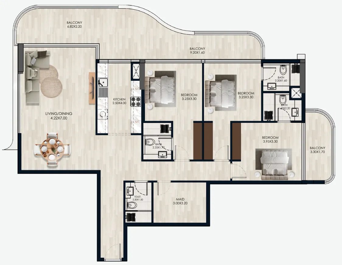 Reem by Vision 3 bed floor plan, 1,787 sqft