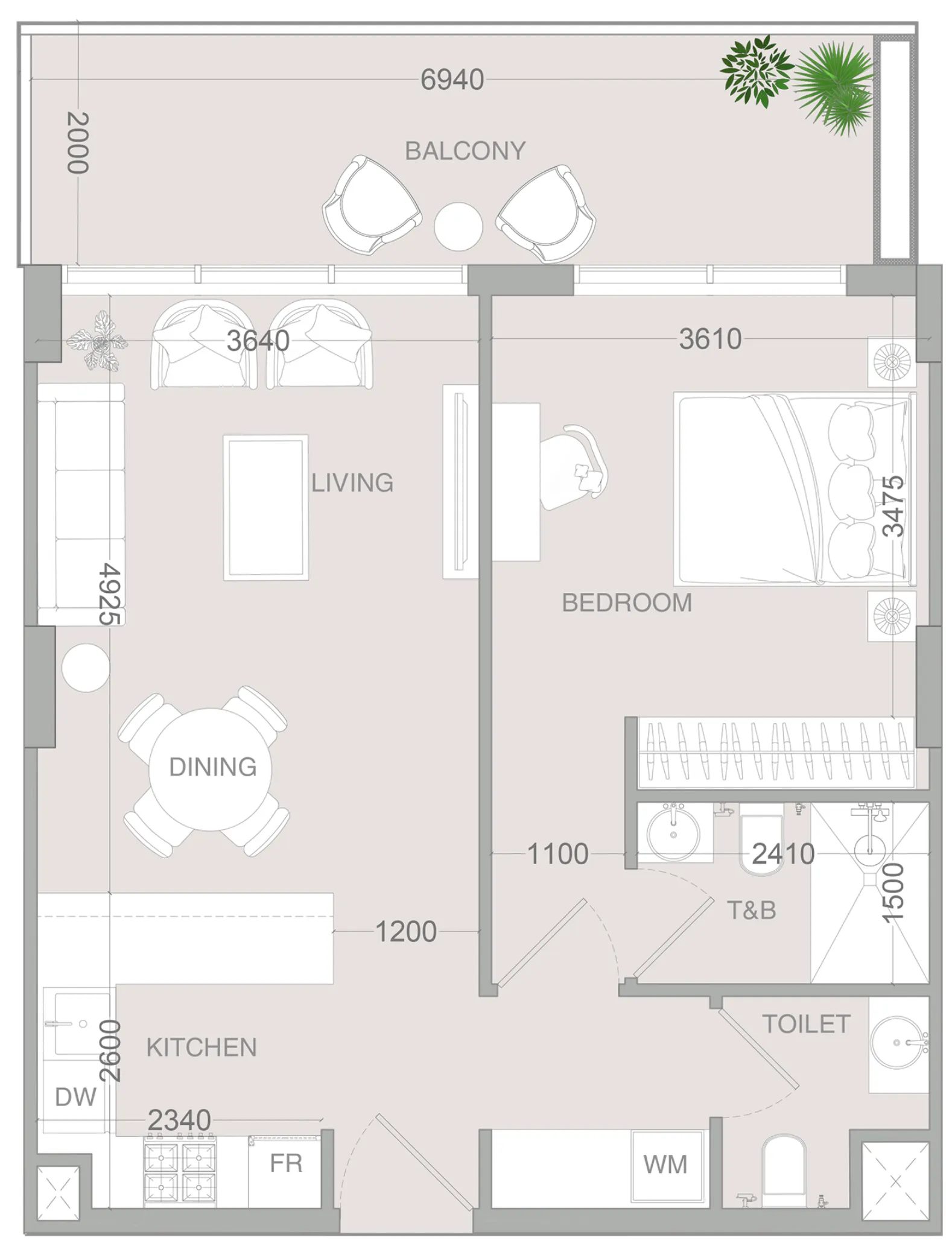 IR1DIAN Park 2 1 bed floor plan, 782 sqft