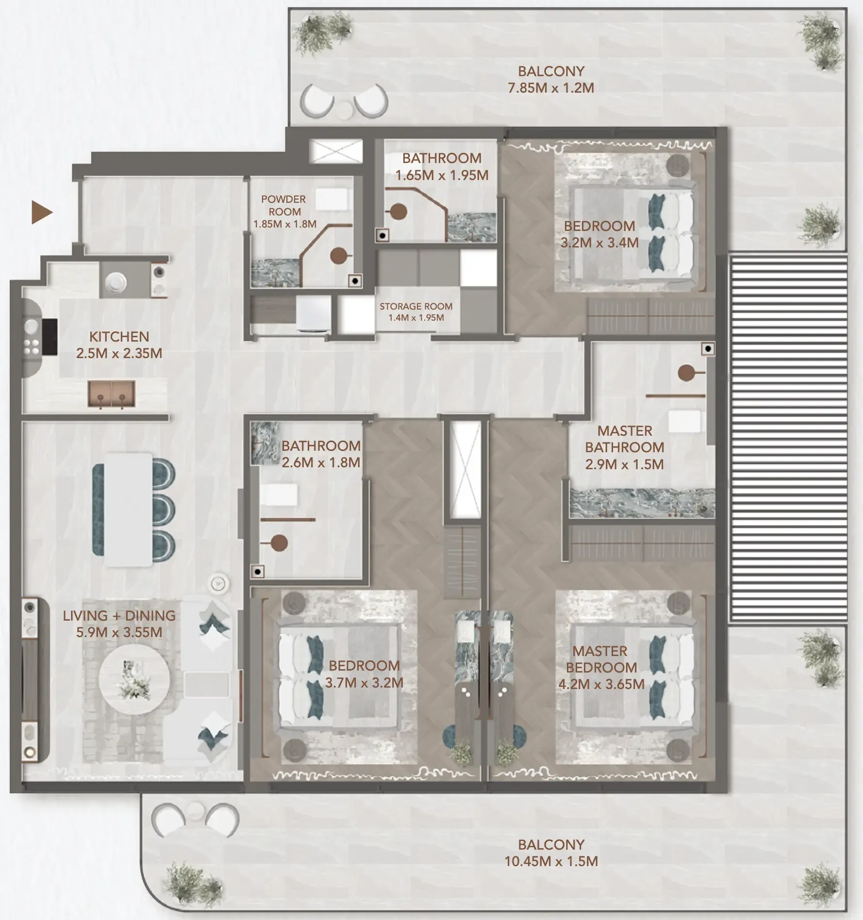 241 Waterside 3 bed floor plan, 1,583 sqft