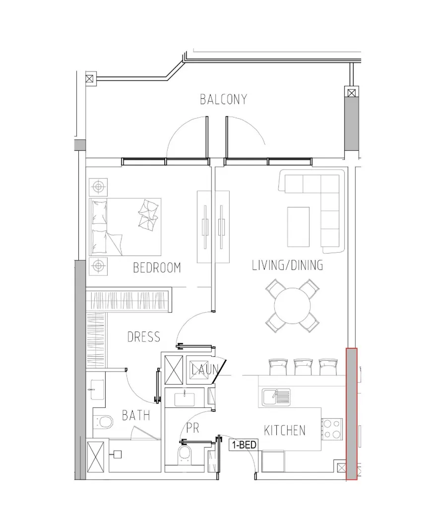 Damac Riverside Views 1 bed floor plan, 905 sqft