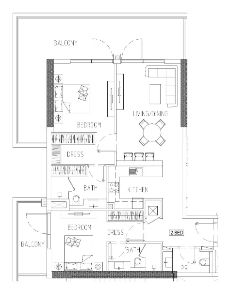 Damac Riverside Views 2 bed floor plan, 1,444 sqft
