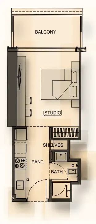 Binghatti Hillside Studio floor plan, 394 sqft