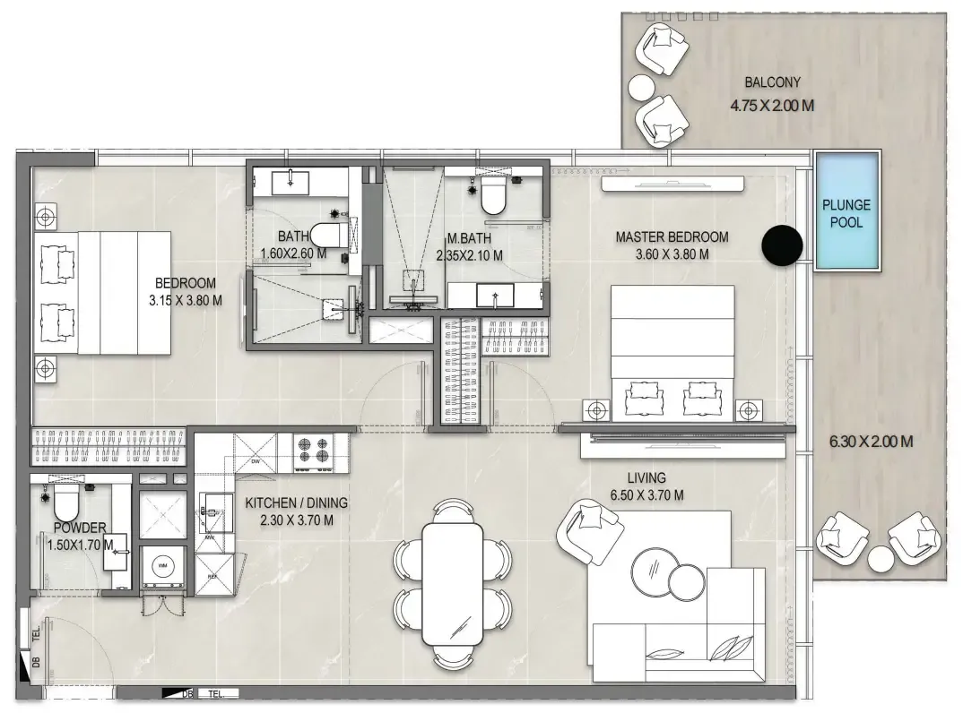 Allegro Park 2 bed floor plan, 1,192 sqft