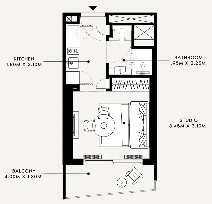 Azizi Milan Studio floor plan, 336 sqft