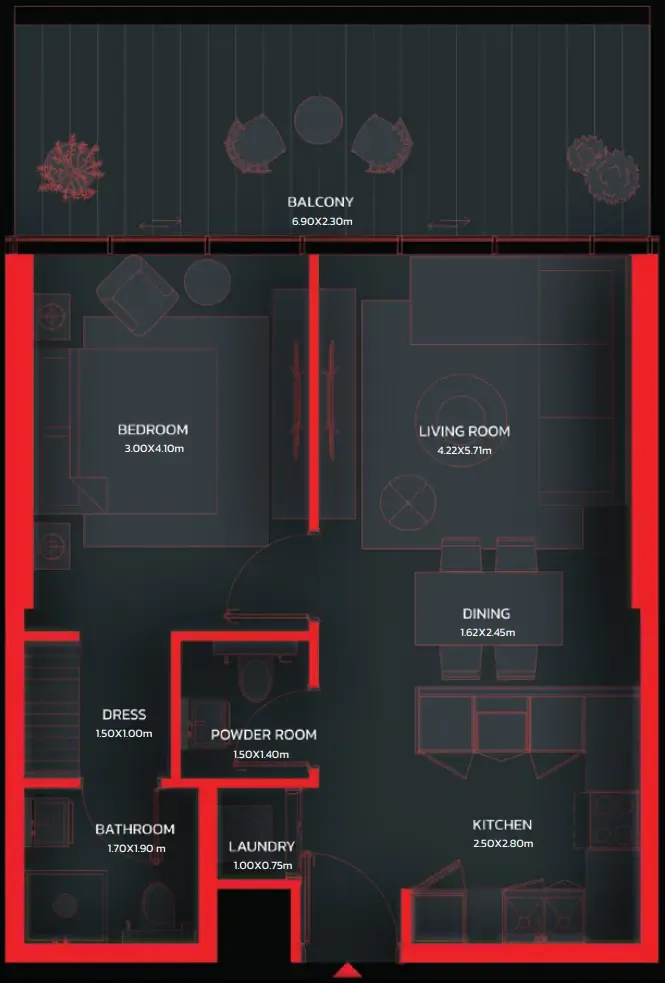 Tonino Lamborghini Residences by BNW Developments 1 bed floor plan, 728 sqft