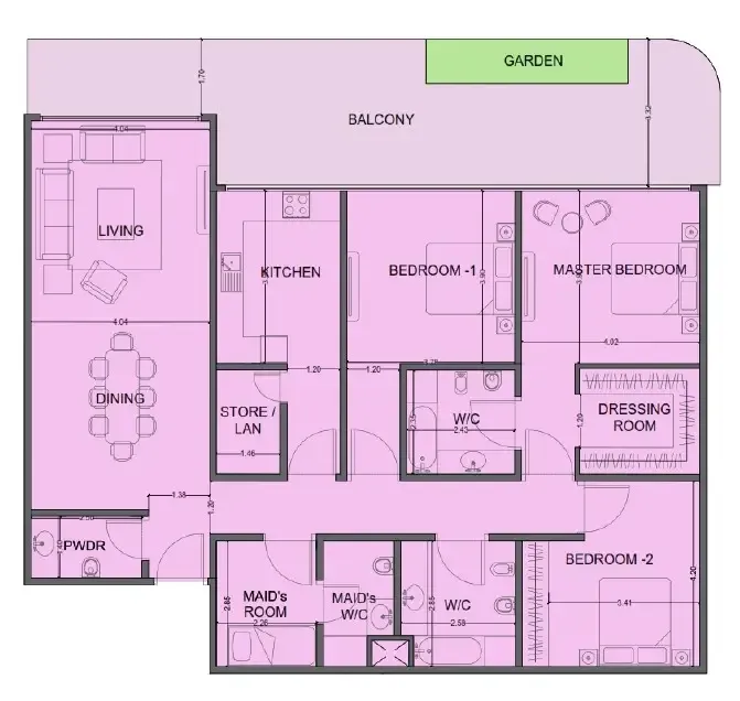 One Residence Al Reem Island 3 bed floor plan, 2,177 sqft