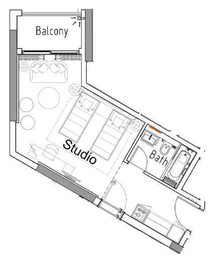 Damac Hills 2 - Hotel Edge by Rotana Studio floor plan, 434 sqft