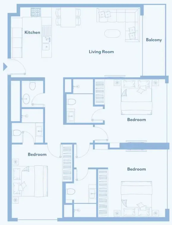 Luma Park Views 3 bed floor plan, 1,345 sqft