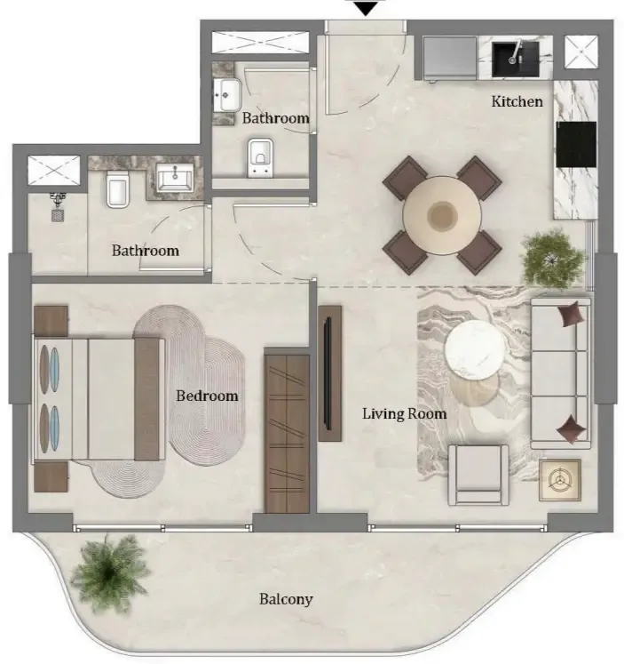 Mirari Lagoon by Zoya 1 bed floor plan, 608 sqft