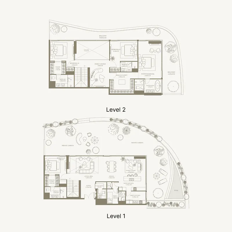 AYA Beachfront Residences 4 bed floor plan, 5,241 – 5,441 sqft