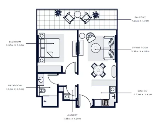 Azizi Venice 1 bed floor plan, 689 sqft