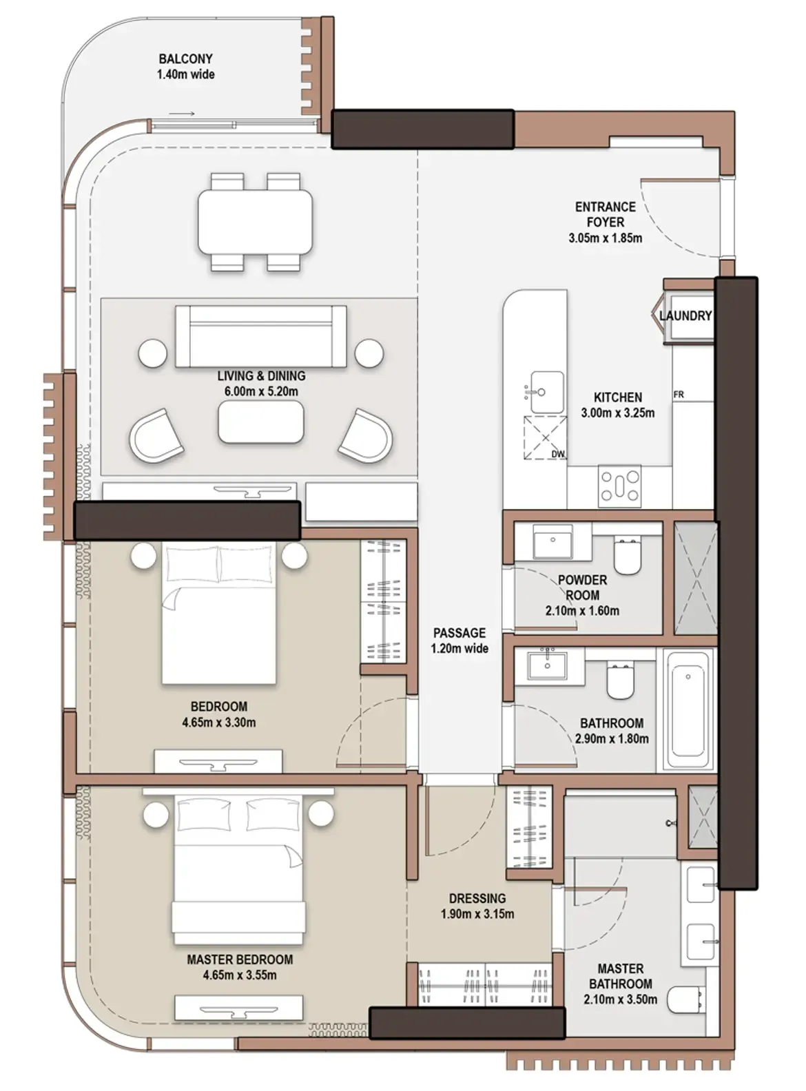 The Edit at d3 2 bed floor plan, 1,331 sqft