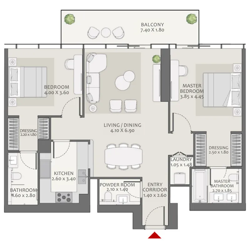 Avenue Park Towers 2 at Wasl 1 2 bed floor plan, 1,342 – 2,306 sqft
