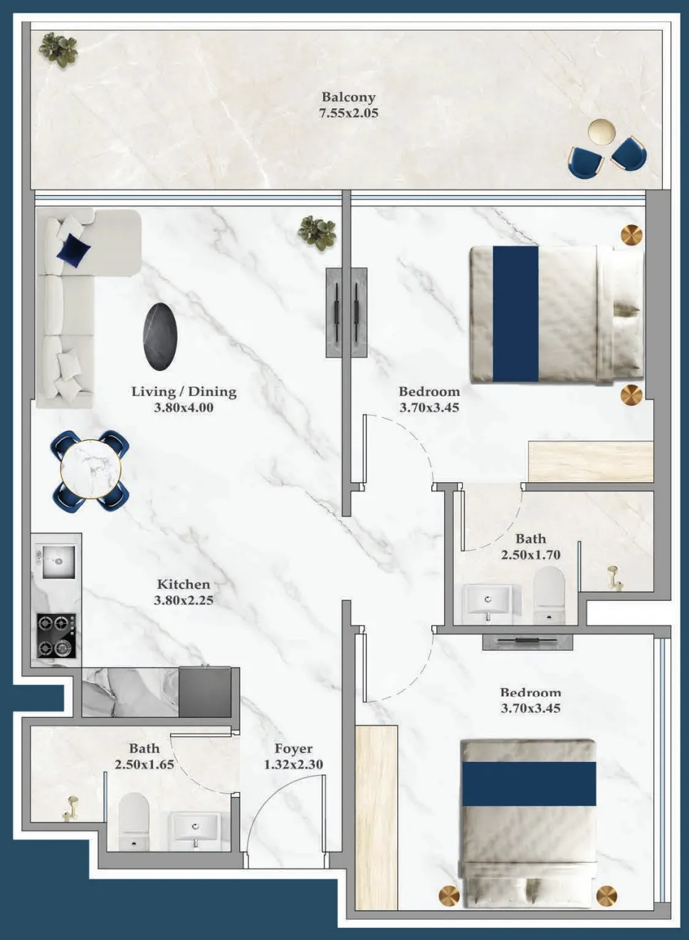 Timez 2 bed floor plan, 819 sqft