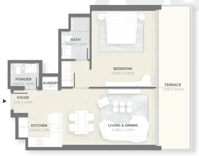 Tonino Lamborghini Residences 1 bed floor plan, 934 sqft
