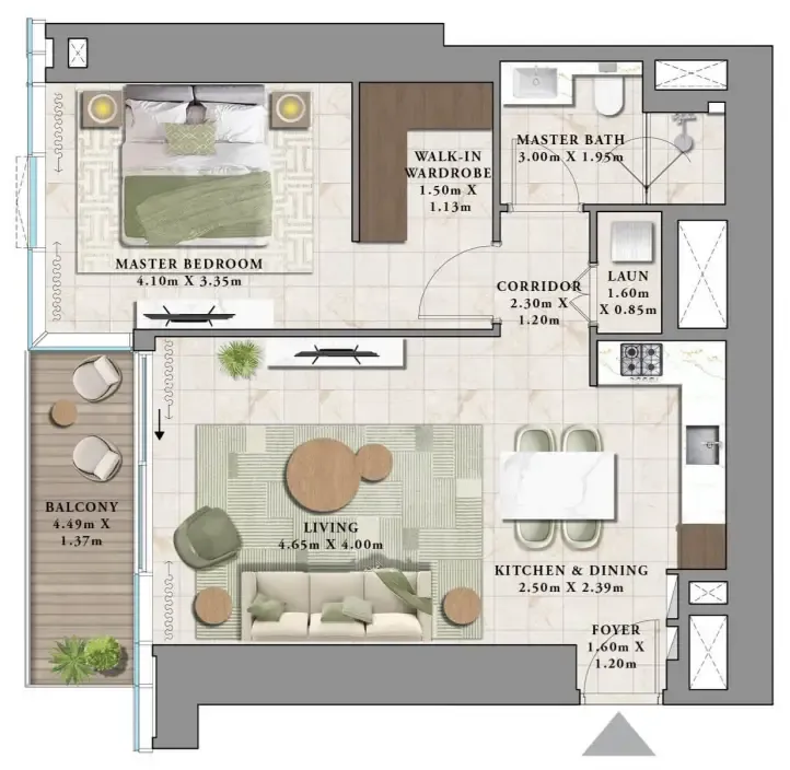 Avarra by Palace 1 bed floor plan, 828 sqft
