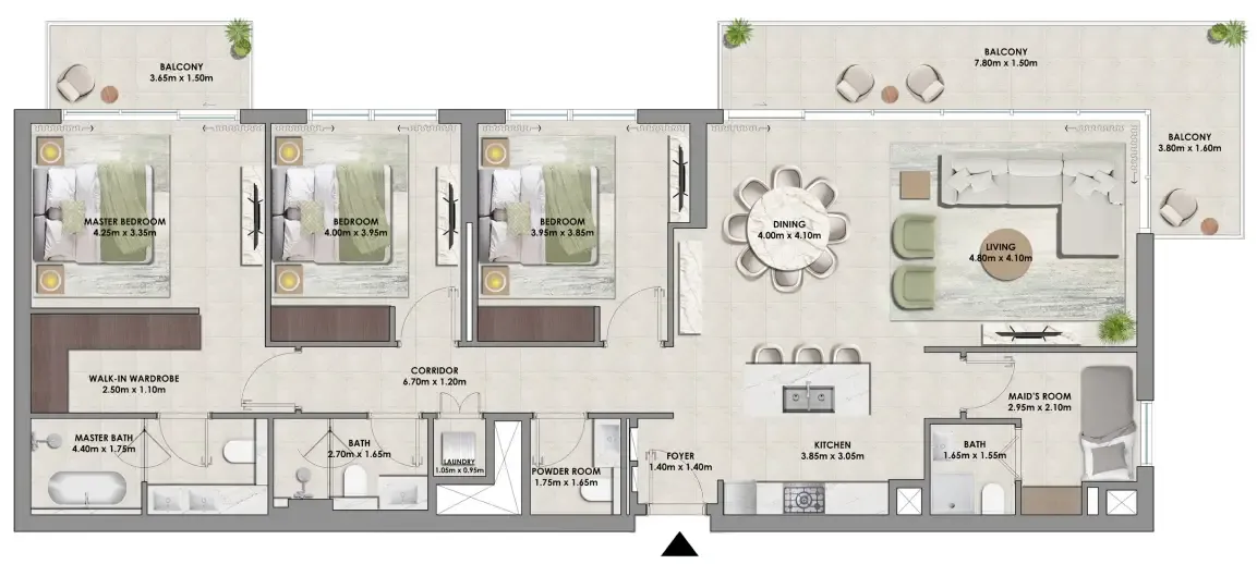 Palace Residences Hillside Towers A & B 3 bed floor plan, 1,882 sqft