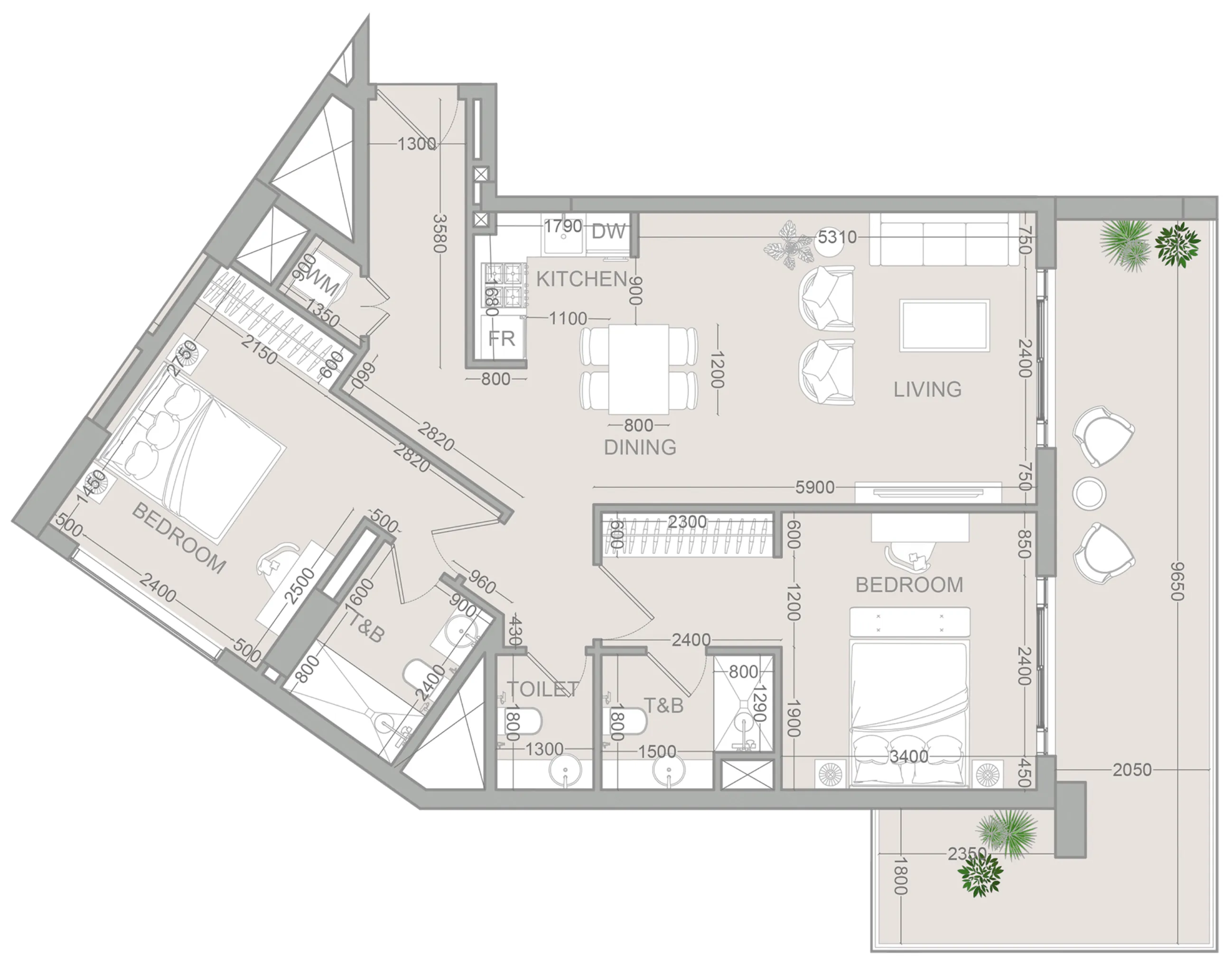 VERDAN1A 2 2 bed floor plan, 1,251 sqft