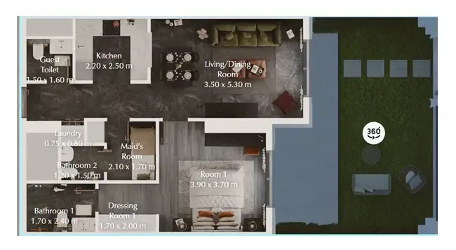 Bab Al Qasr Garden Residences 65 1 bed floor plan, 1,074 sqft