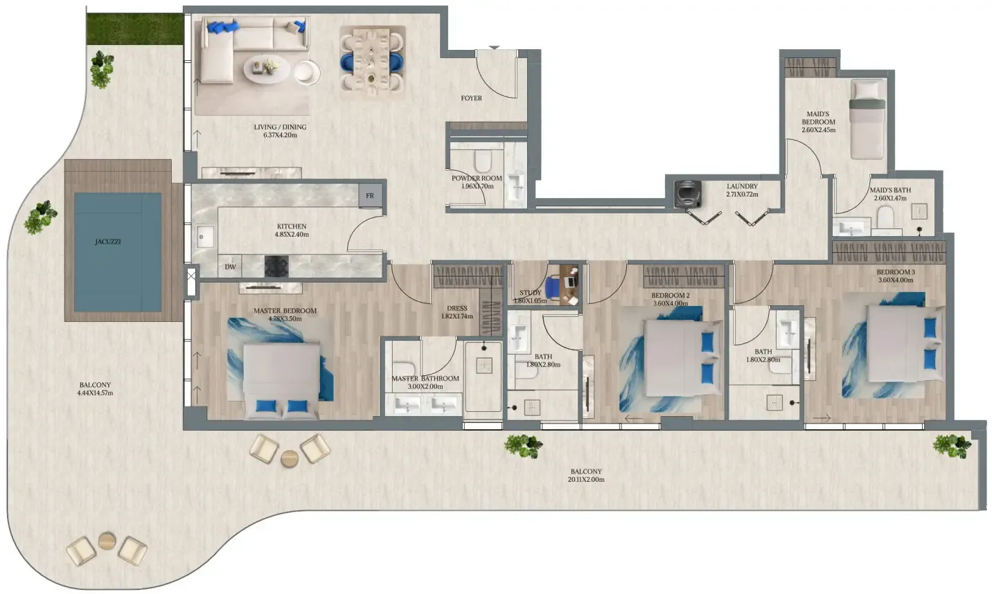 Maravea Residences 3 bed floor plan, 2,830 sqft