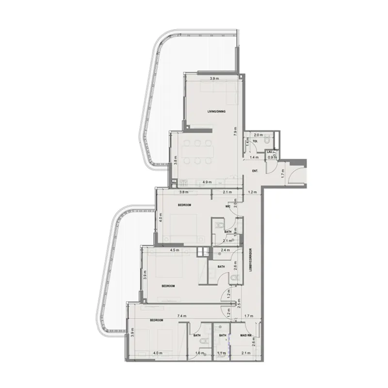 Blue Marina Residence 3 bed floor plan, 2,126 – 2,128 sqft