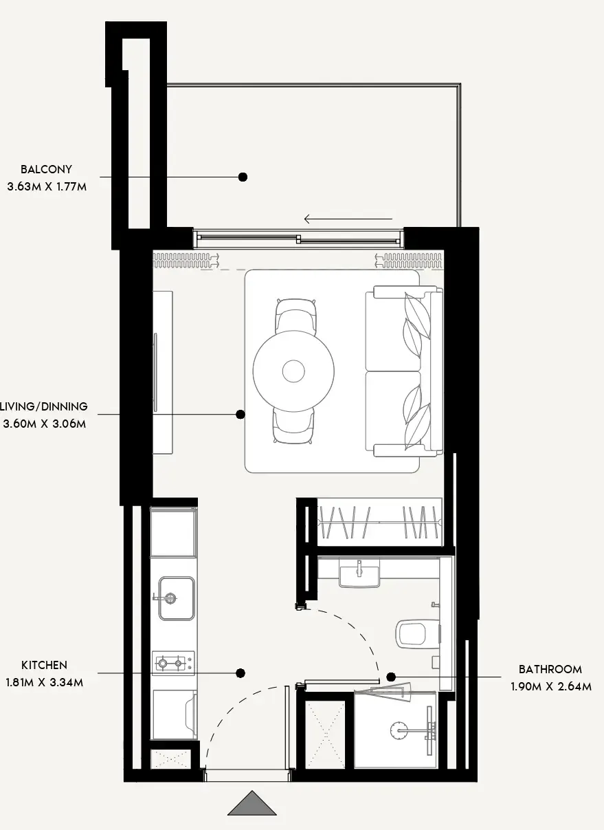 Azizi Venice Studio floor plan, 358 sqft