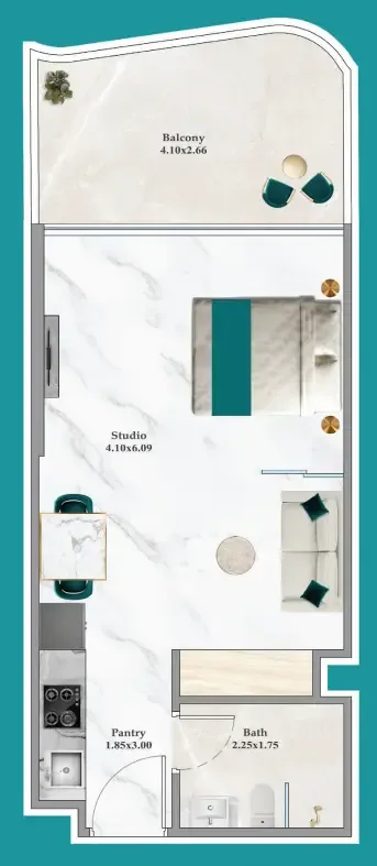 Breez Studio floor plan, 446 sqft