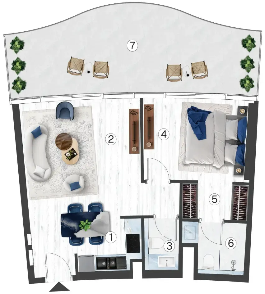 Radisson Blu Hotel & Residences 1 bed floor plan, 850 – 869 sqft