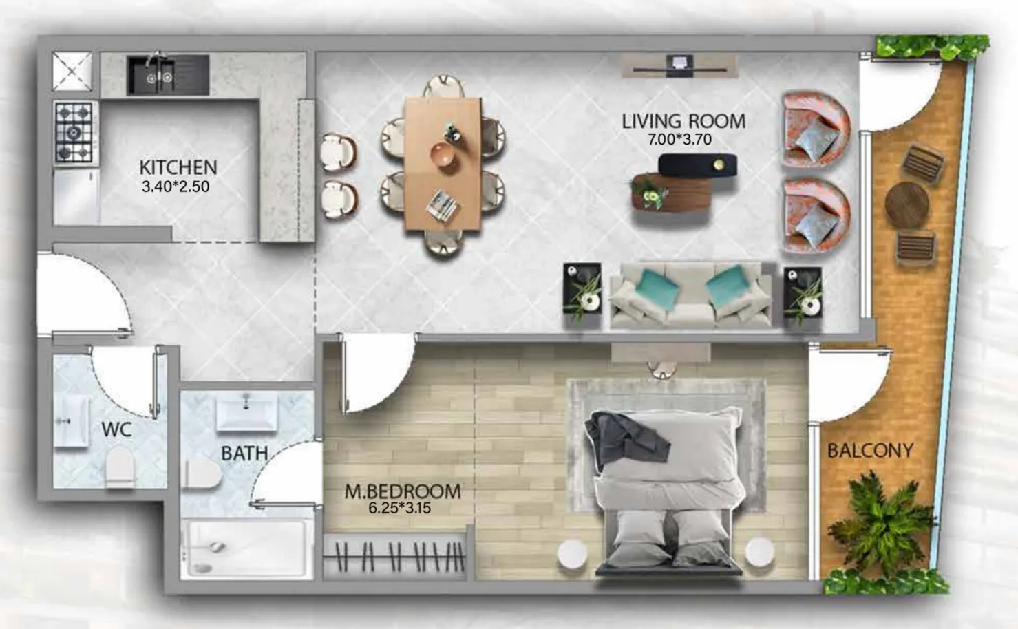 311 Boulevard 1 bed floor plan, 821 sqft