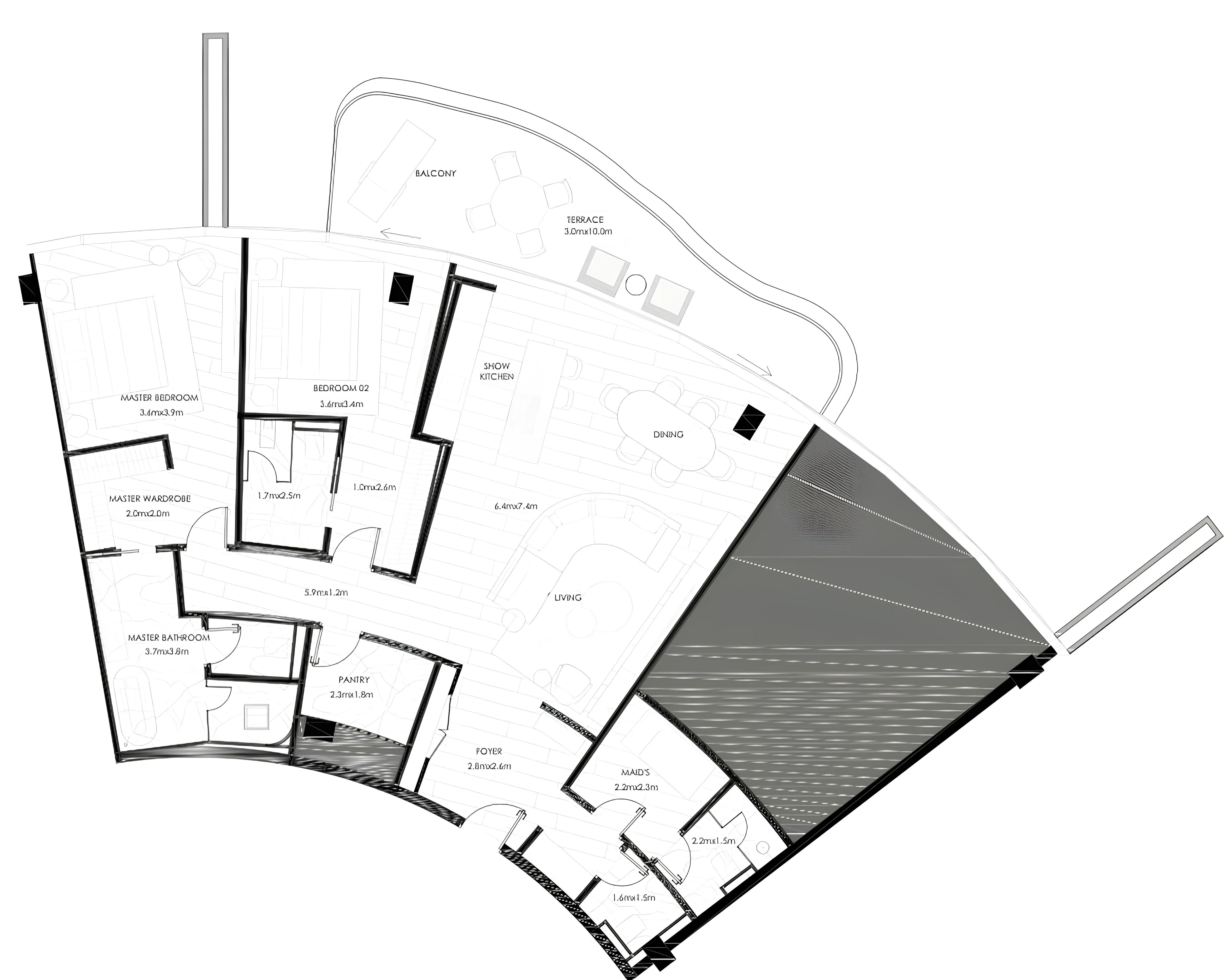 The Alba Residences by Omniyat 2 bed floor plan, 1,862 sqft