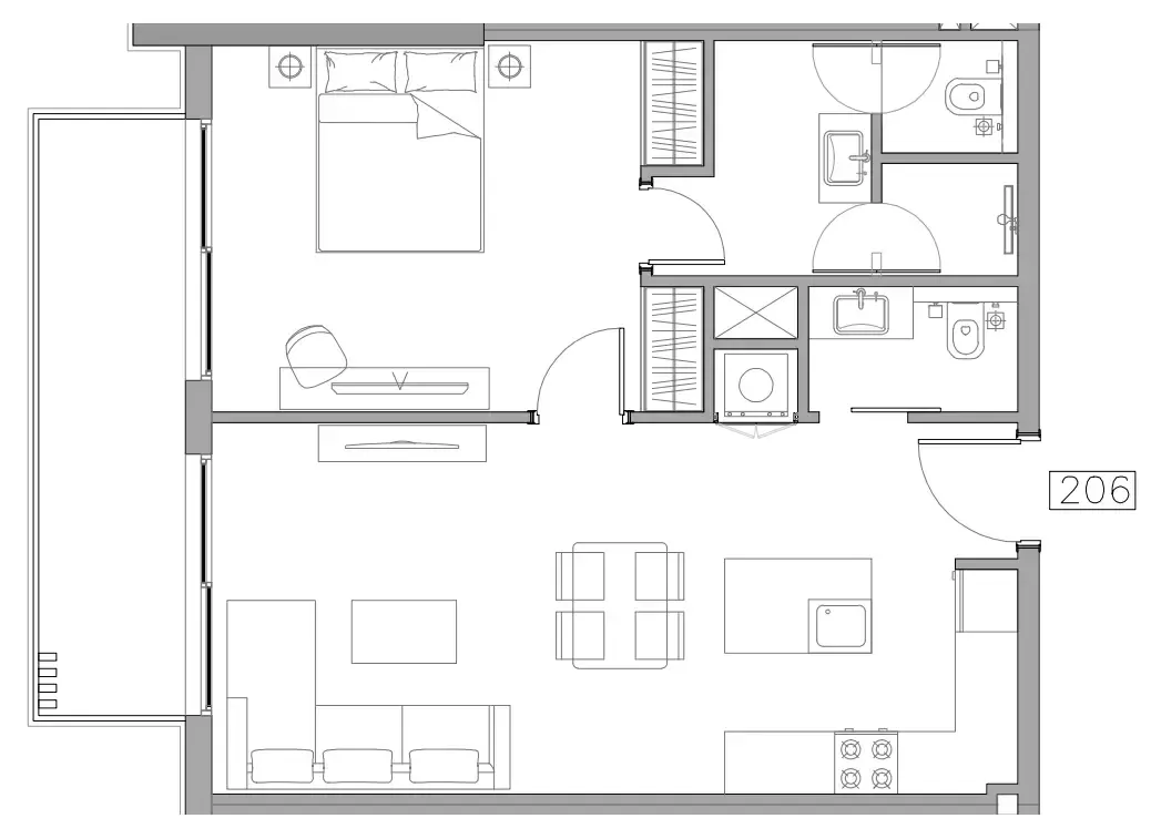 Trevino 1 bed floor plan, 720 sqft