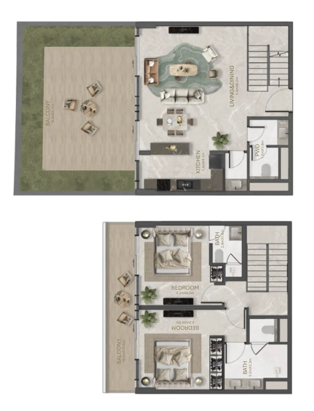 La Perla by BNW Developments 2 bed floor plan, 1,743 – 1,987 sqft
