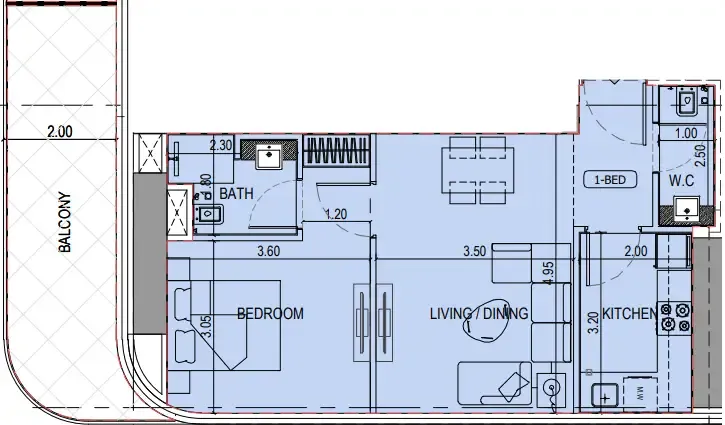 Binghatti Sky Terraces 1 bed floor plan, 773 sqft