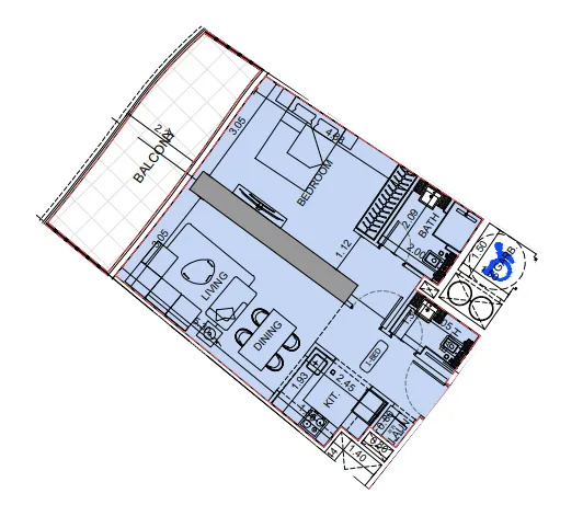 Binghatti Aquarise 1 bed floor plan, 800 – 801 sqft
