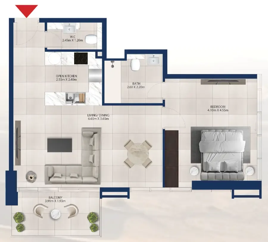 Al Vista 1 bed floor plan, 825 sqft