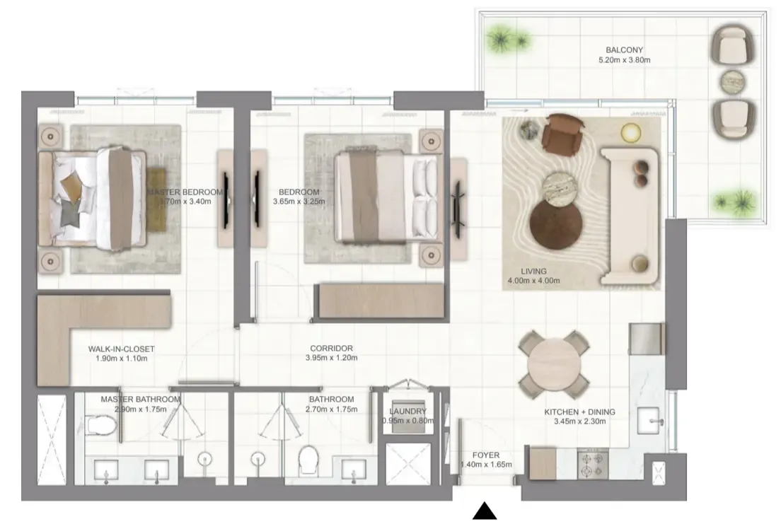 Golf Vale 2 bed floor plan, 1,063 sqft