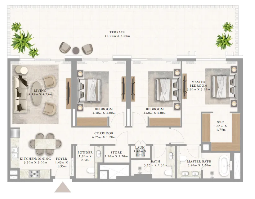 Address Residences Al Marjan Island 3 bed floor plan, 2,082 sqft