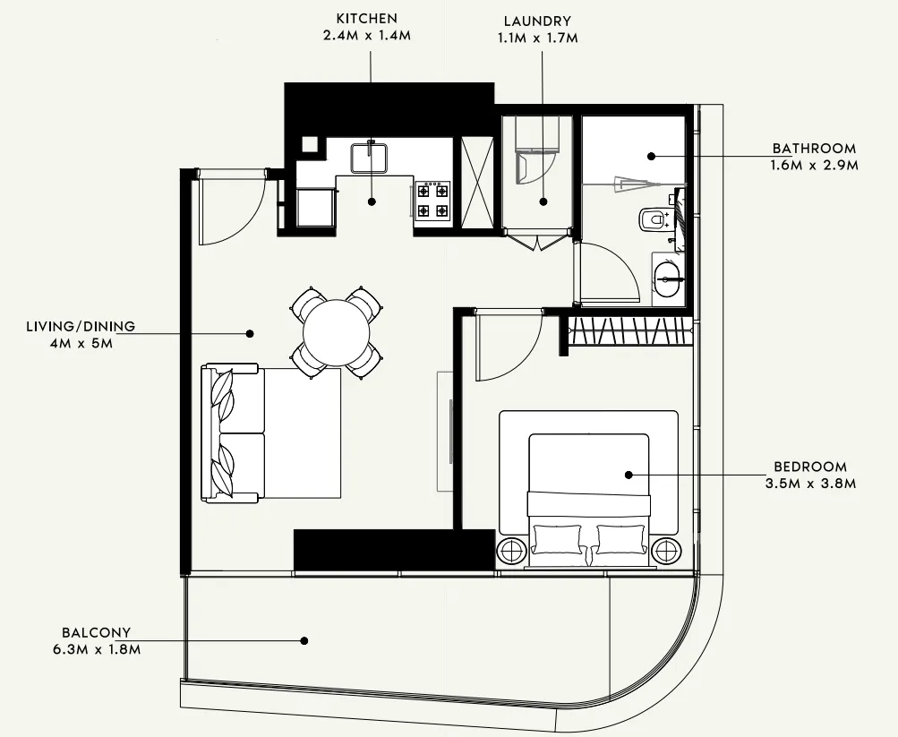 Azizi Milan 1 bed floor plan, 758 sqft
