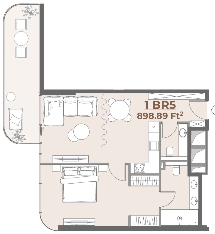 House of WELL 1 bed floor plan, 899 sqft
