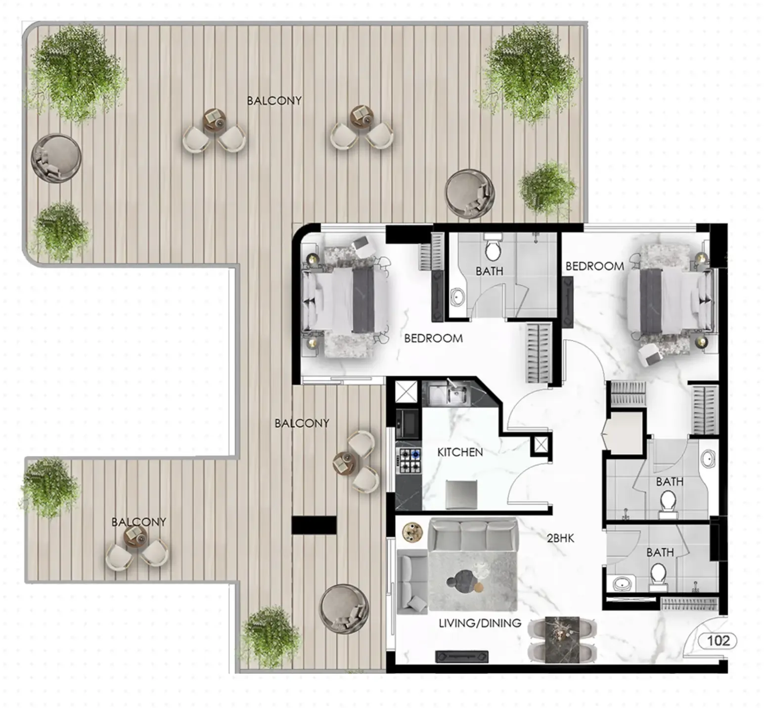 The Eighty Three 2 bed floor plan, 1,806 sqft