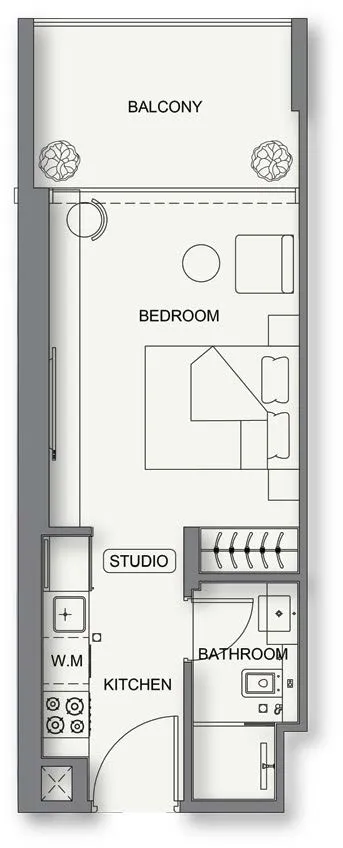 Binghatti Cullinan Studio floor plan, 371 – 388 sqft