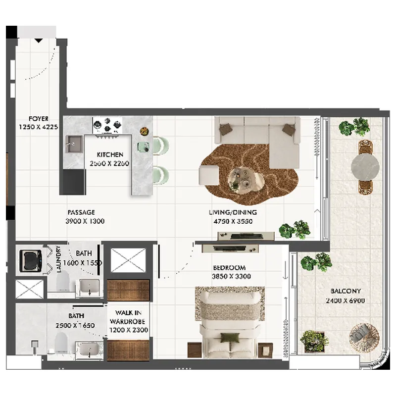 Eira Residence 1 bed floor plan, 807 – 829 sqft