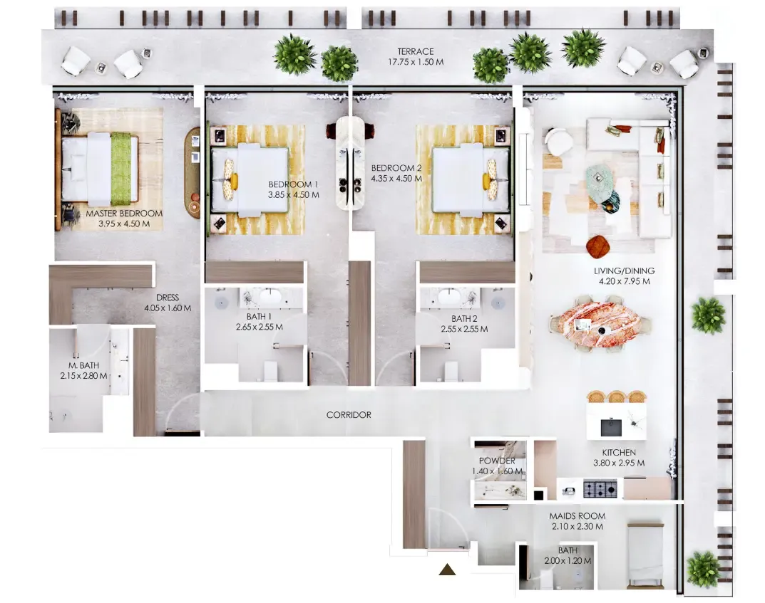 Rabdan Square 3 bed floor plan, 2,347 sqft
