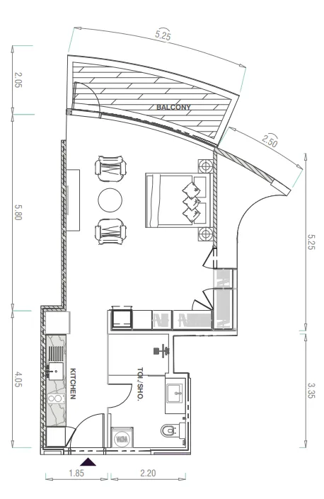 MBL Signature Studio floor plan, 654 sqft