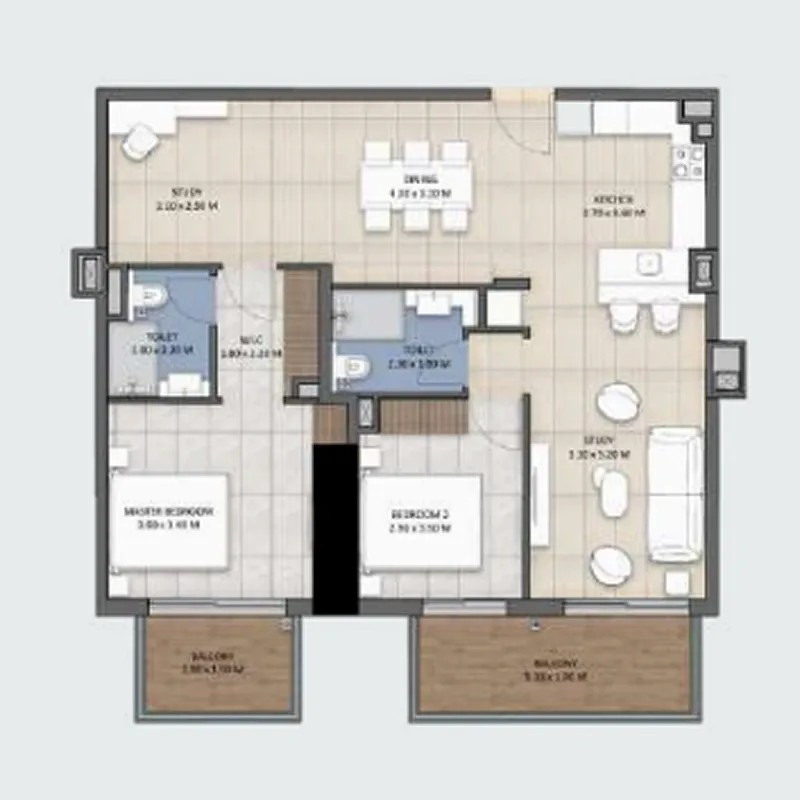 Tranquil Wellness Tower 2 bed floor plan, 1,216 sqft