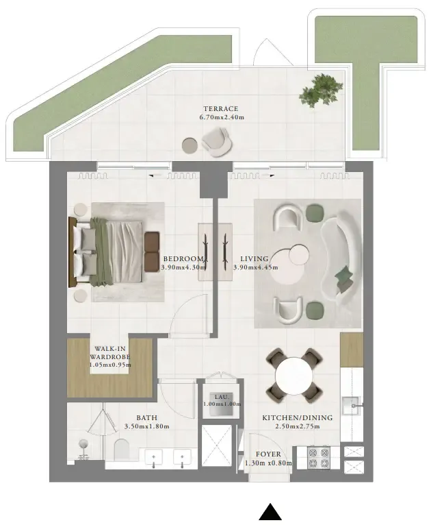 Sera 1 1 bed floor plan, 904 sqft