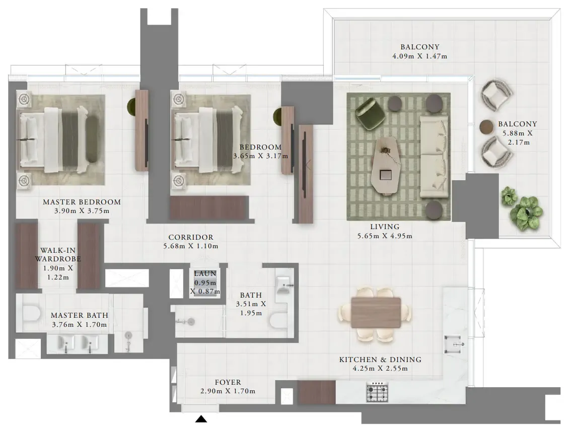 Creek Bay 2 bed floor plan, 1,448 sqft
