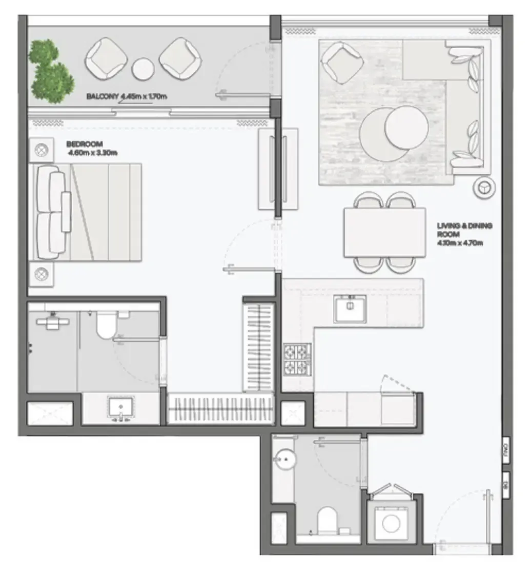 Mansory Residences by Amaal 1 bed floor plan, 880 sqft