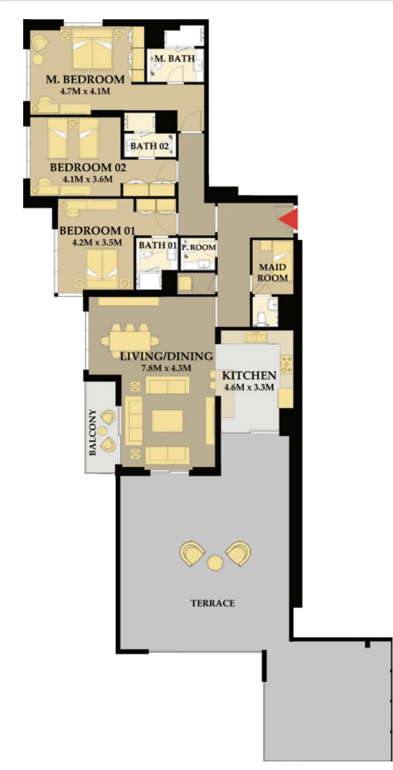 Riva Residence 3 bed floor plan, 3,086 – 3,398 sqft